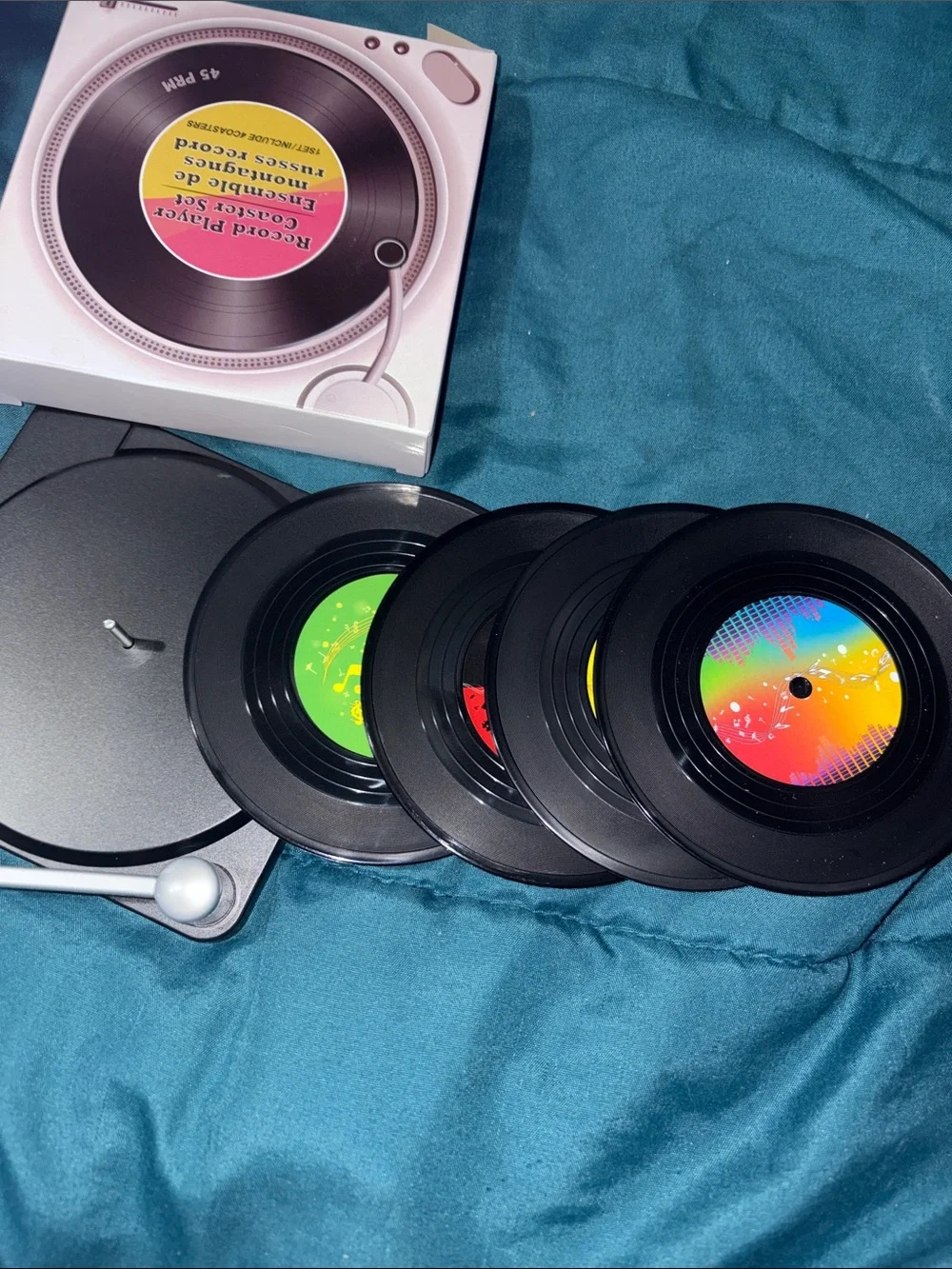 Decorative Vinyl Record Player Coaster - Black with Multicolor Label